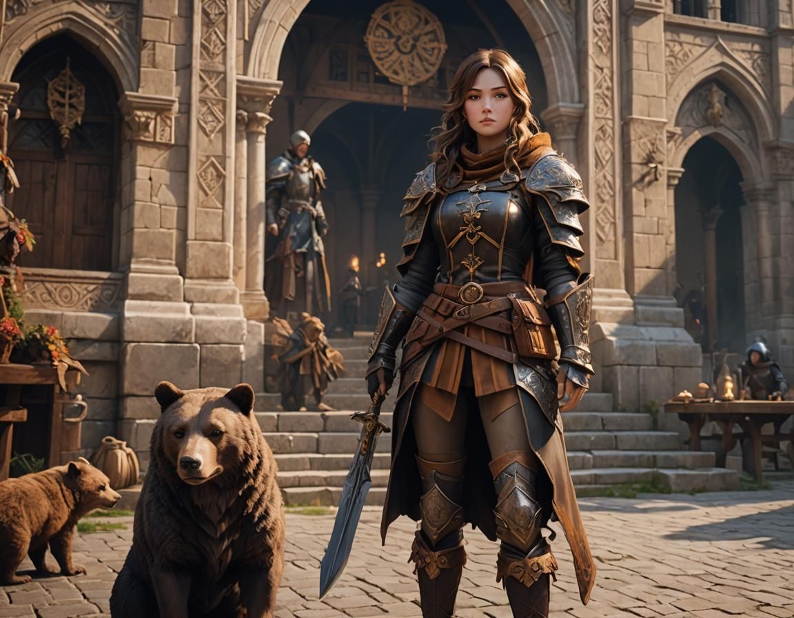 Fantasy Huntress in Italian Square: 3D Anime Art