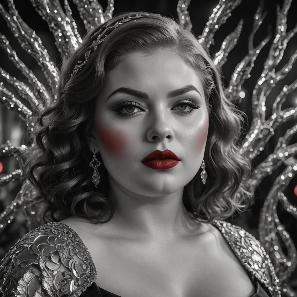 Glamorous Portrait of a Voluptuous Woman in Red and Black