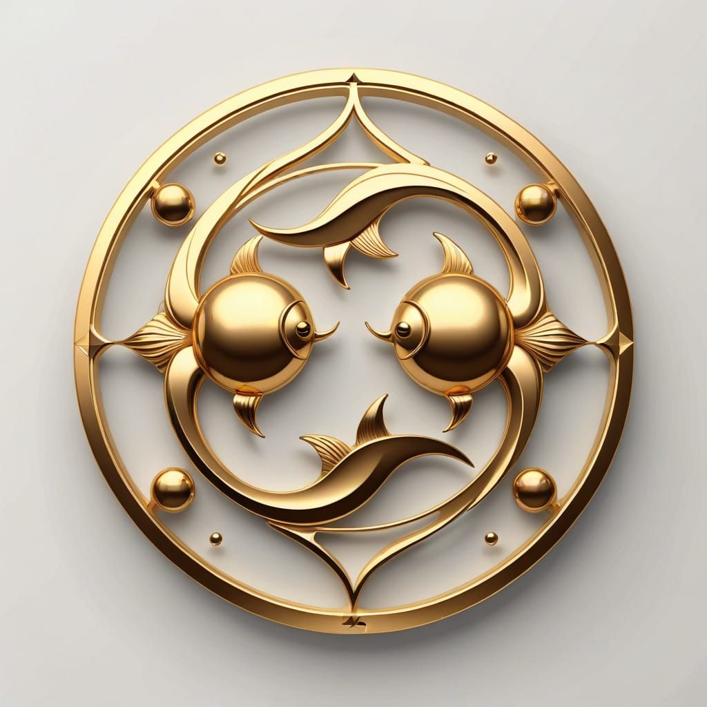 Golden Zodiac Logo Design in Minimalist 3D Style