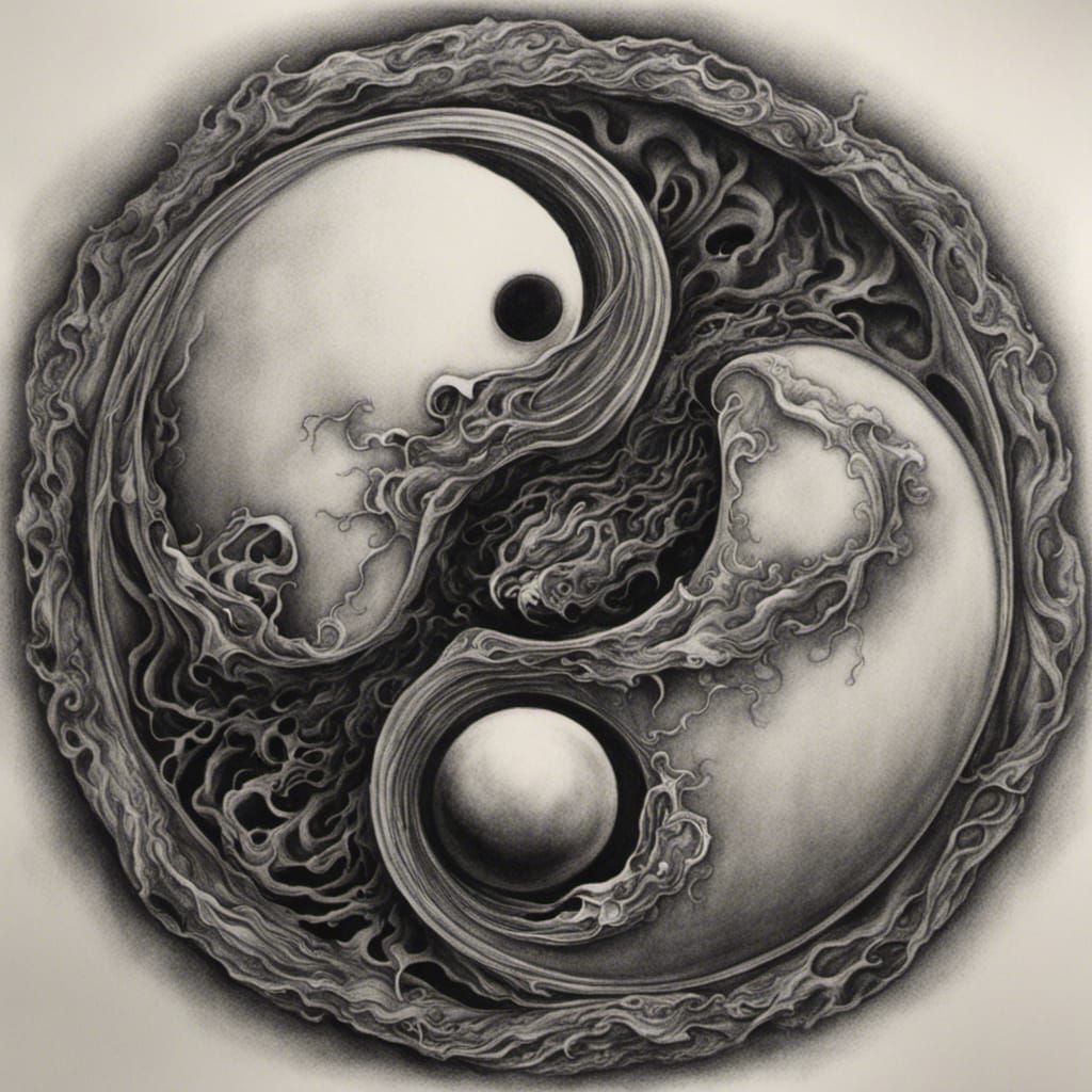 Hyperdetailed Charcoal Drawing of Ying Yang Symbol