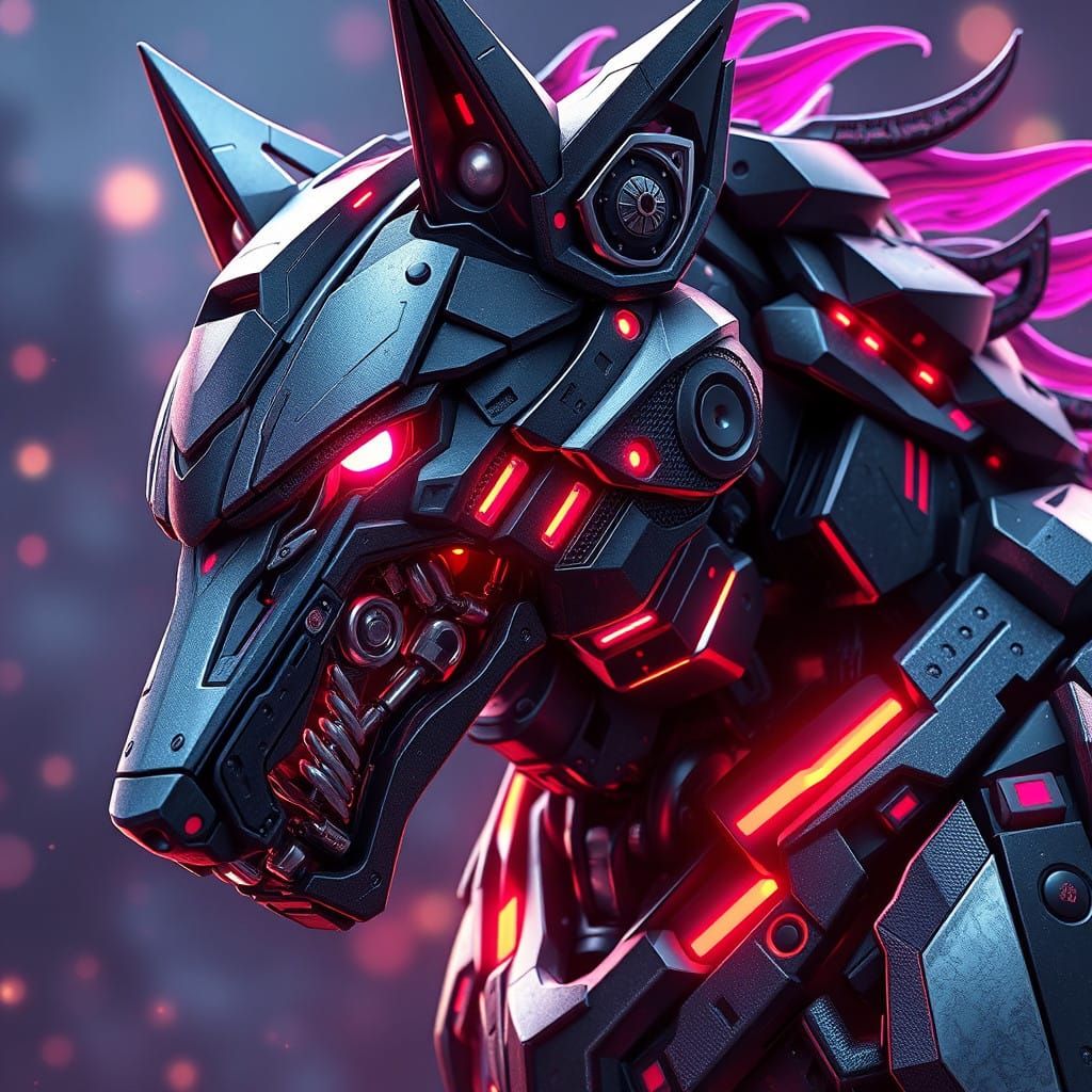 Anime Robot Wolf Concept Art in High-Fantasy Style