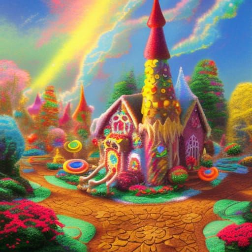 Gingerbread House in Gouache Candyland Wonderland