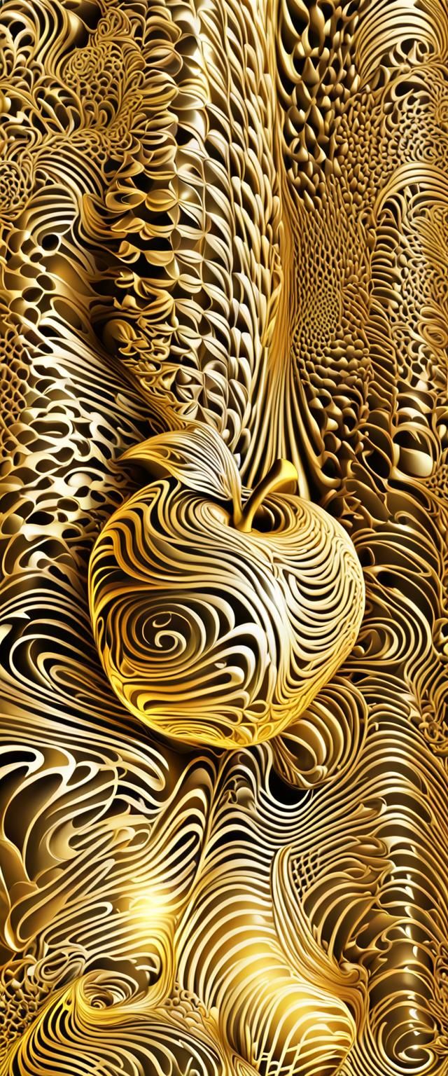 Glowing Golden Apple with Intricate Fractal Pattern