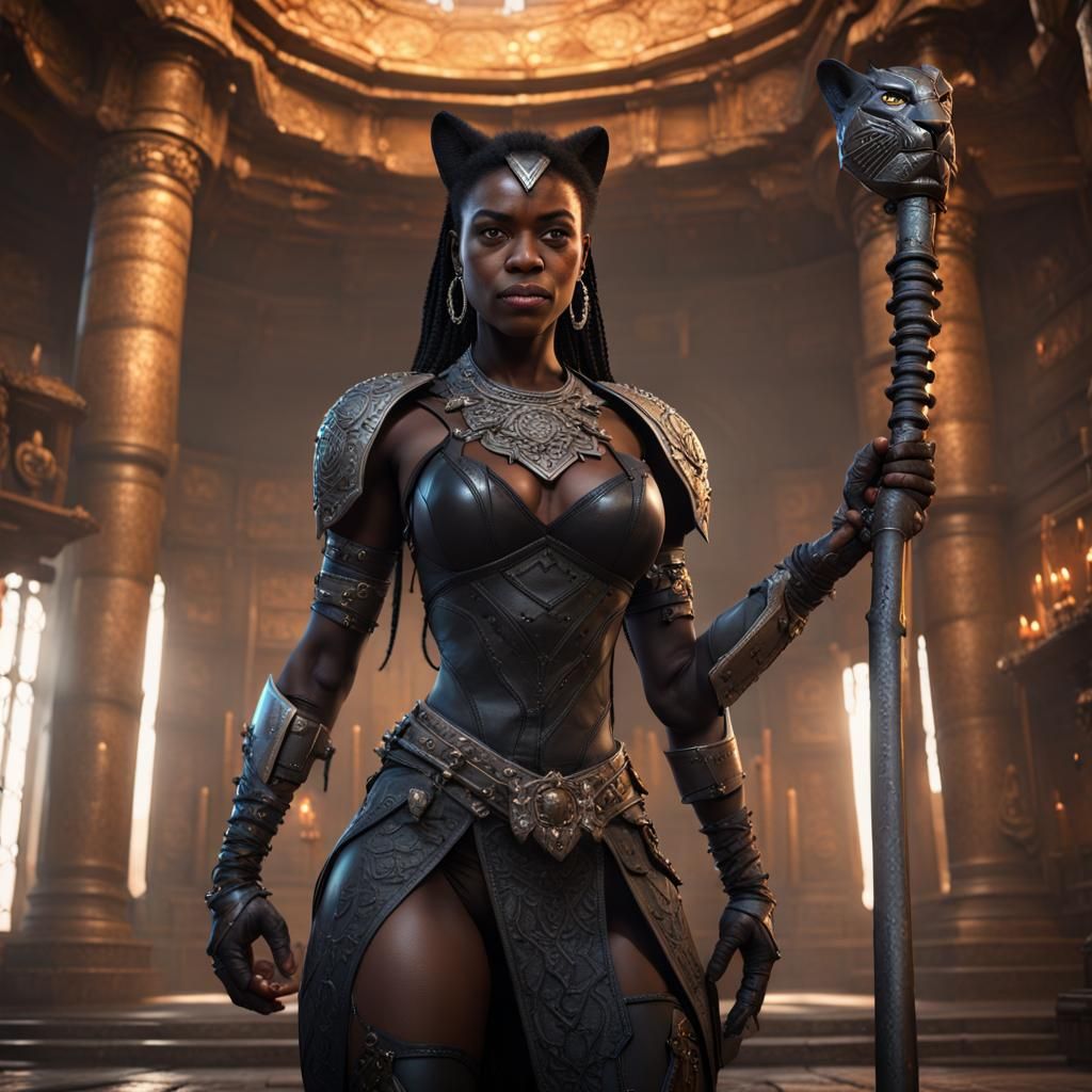 Black Panther Humanoid Warrior in Dark Fantasy Style