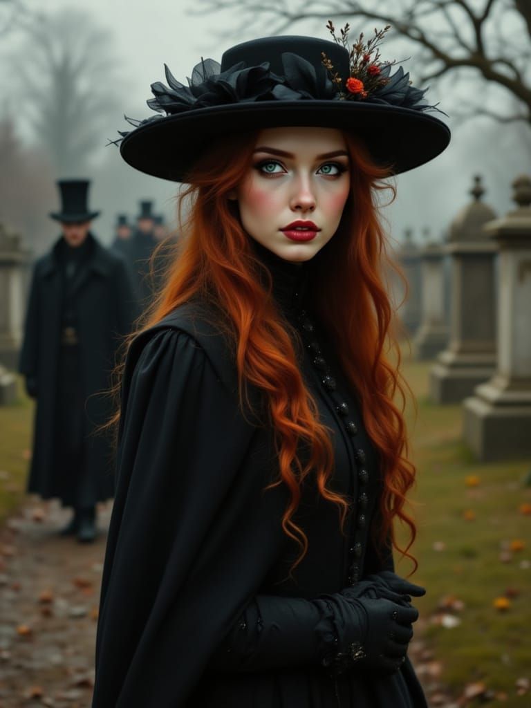 Victorian Woman at Funeral in Pre-Raphaelite Style