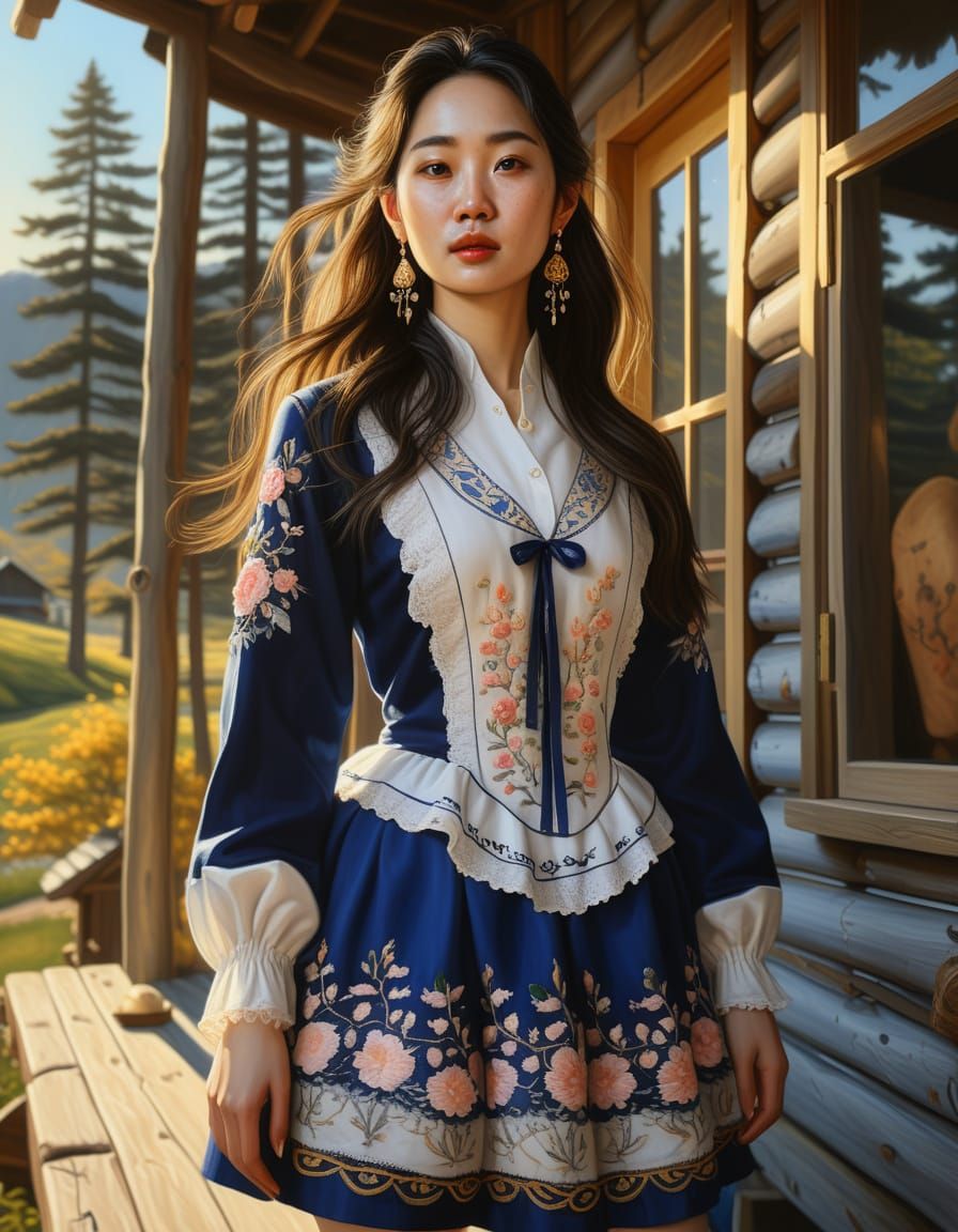 Baroque Portrait of Korean Woman in Golden Light