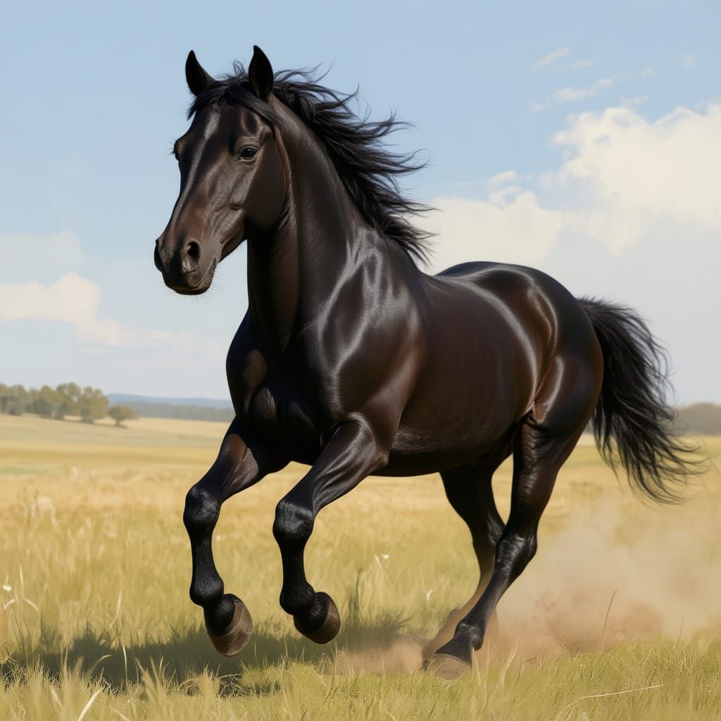 Majestic Mustang Horse Galloping Through Open Field