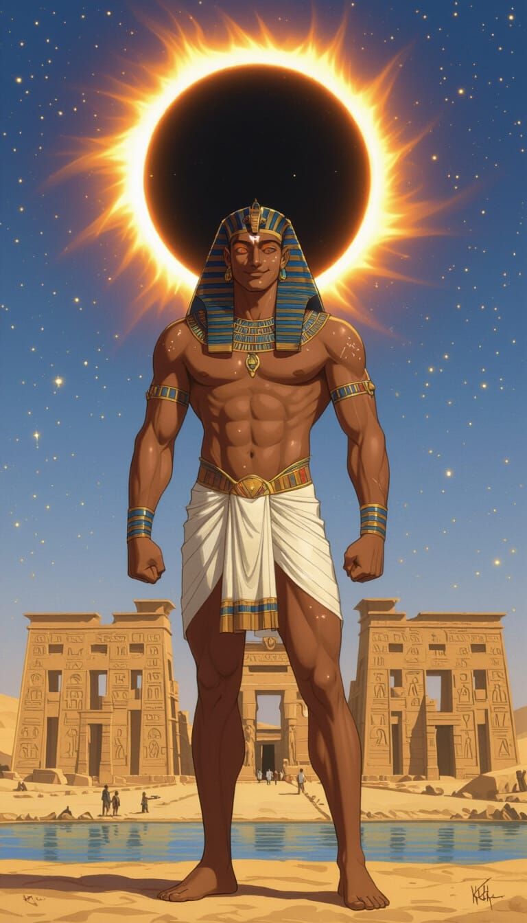 Heroic Egyptian Preserver Before Thebes Temple