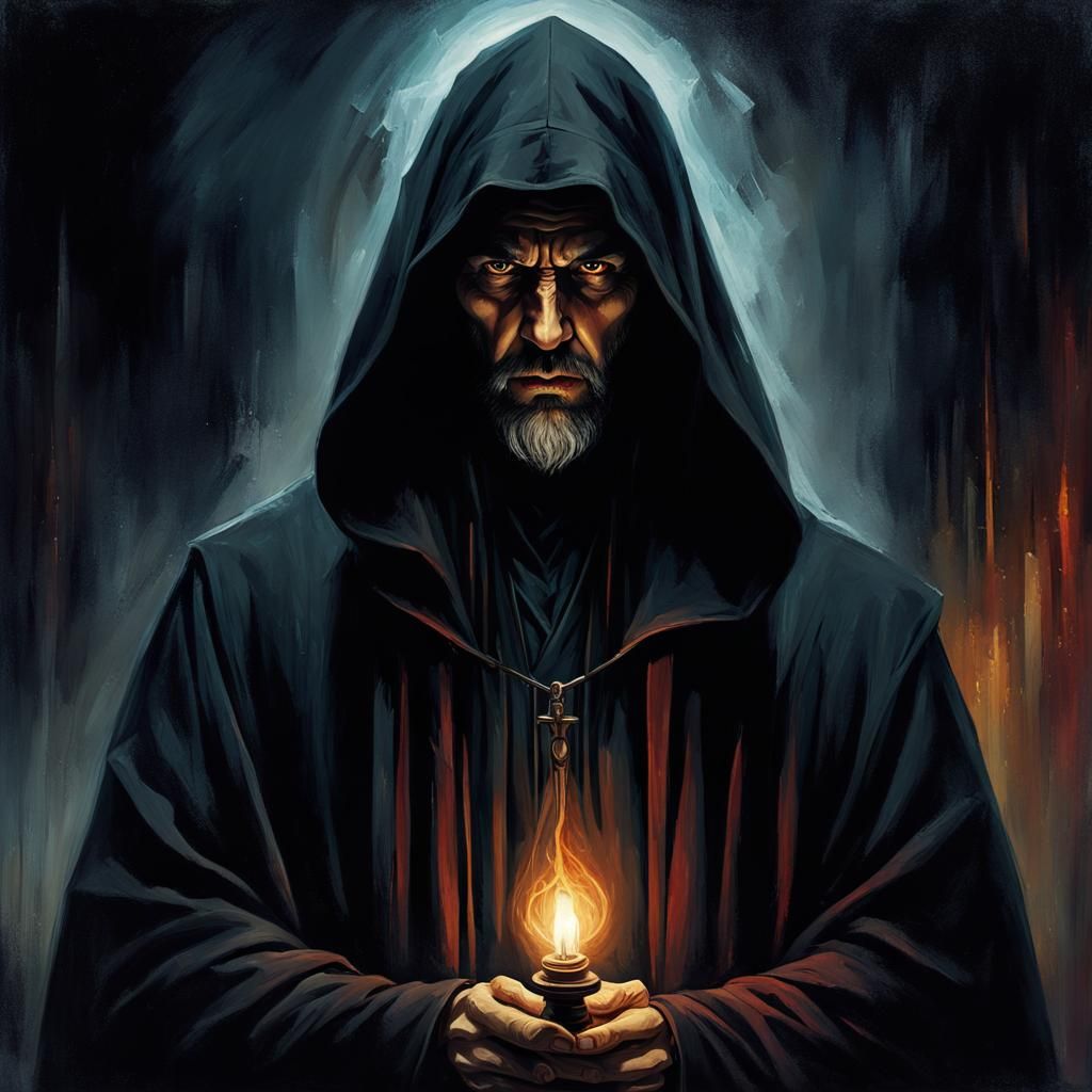 Ominous Cult Leader Oil Painting in Dark Fantasy Style