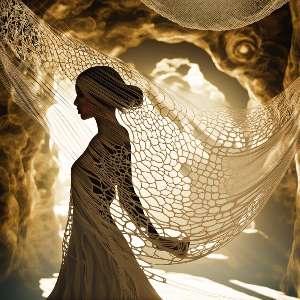 Surreal Fractal Dreamscape with Overlaid Light Patterns