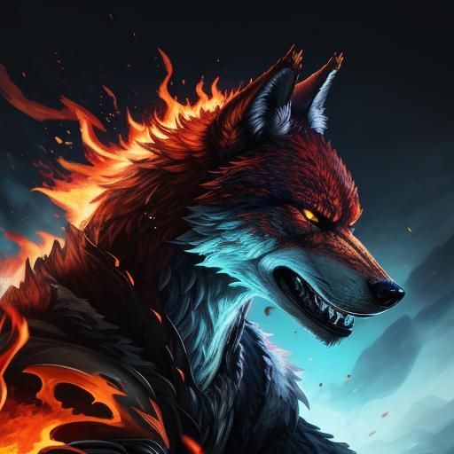 Fiery Wolf Splash Art Portrait
