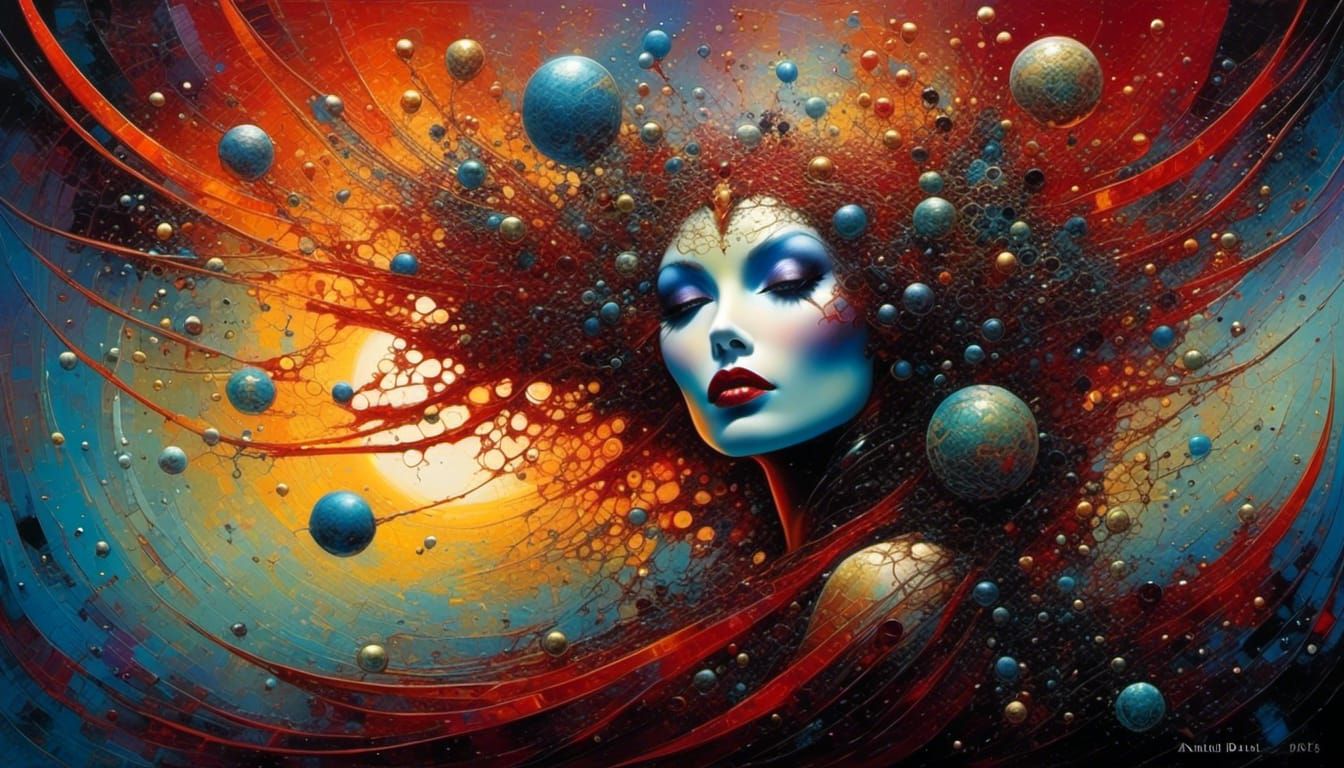 Kinetic Pointillism: Wild Woman in Abstract Style
