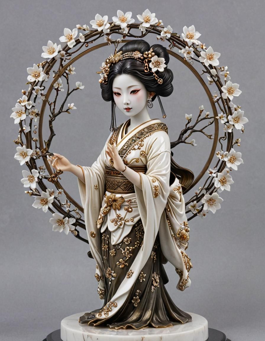 Ethereal Geisha with Sakura Blossoms