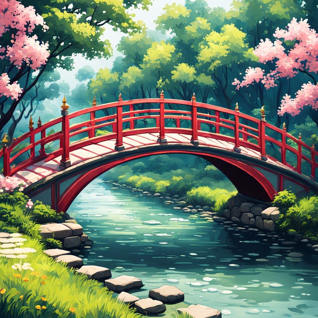 Baroque Asian Bridge Over Water