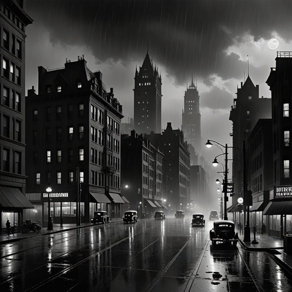 Gotham Cityscape in Film Noir Style