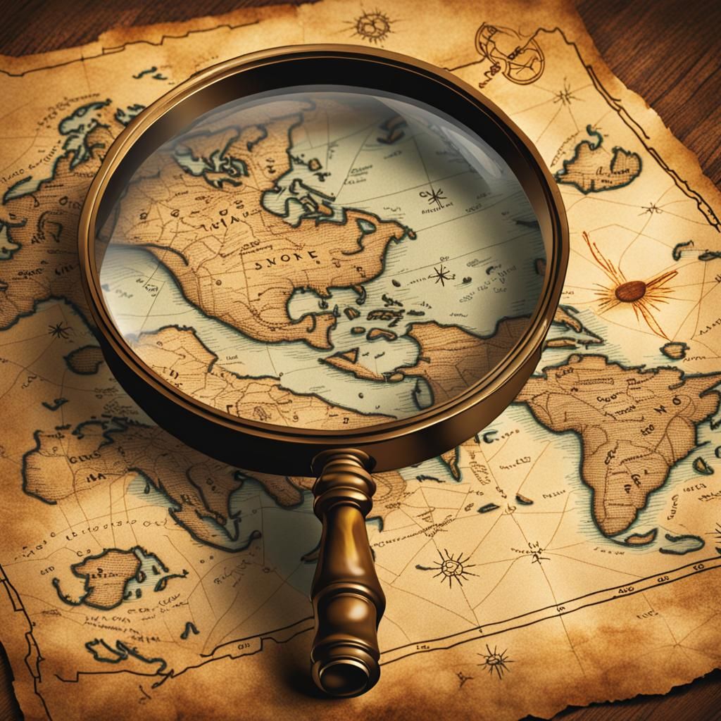 Magnifying Glass Inspecting Treasure Map