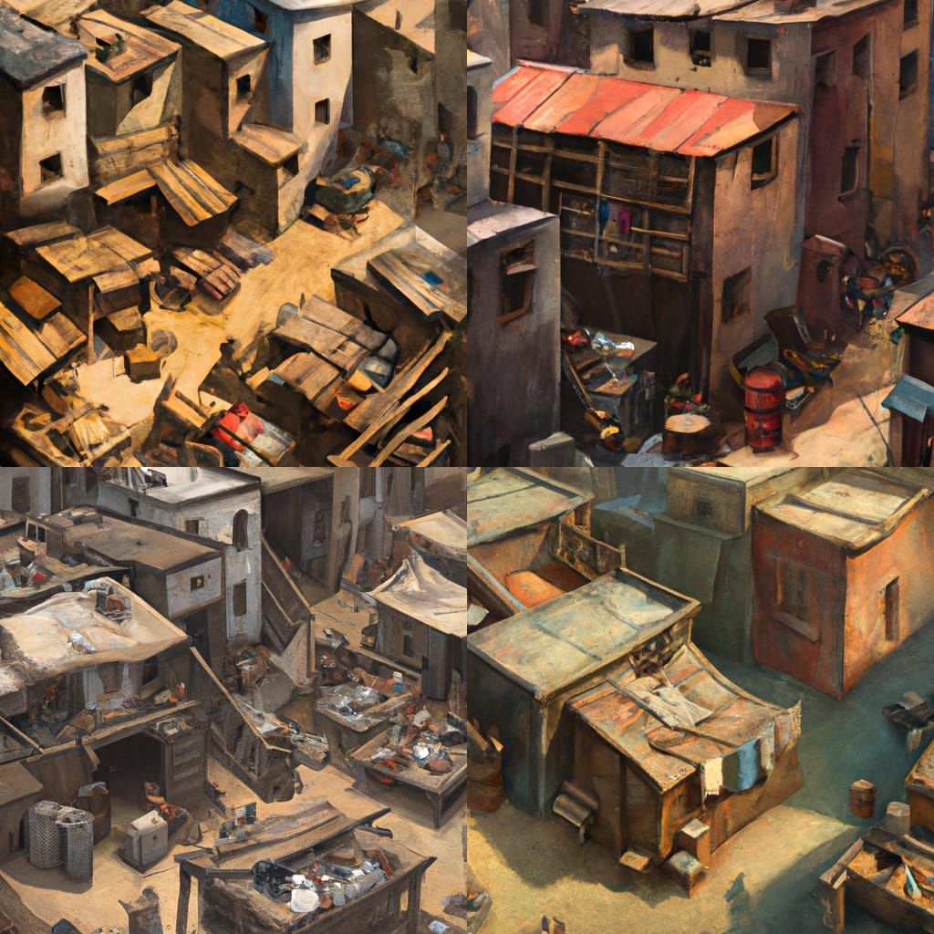 Gritty Urban Landscape in Isometric Oil Painting Style