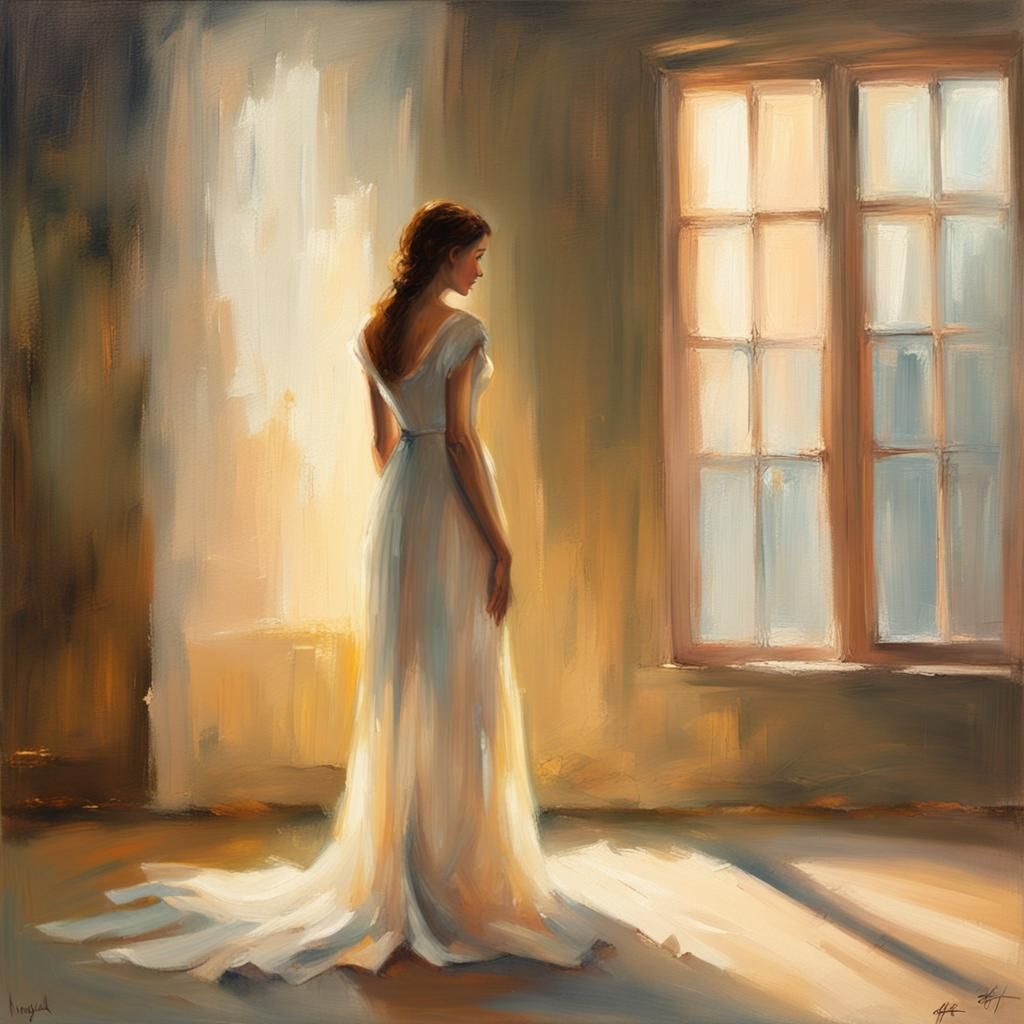 Woman in a Dimly Lit Room, Impressionist Oil Painting