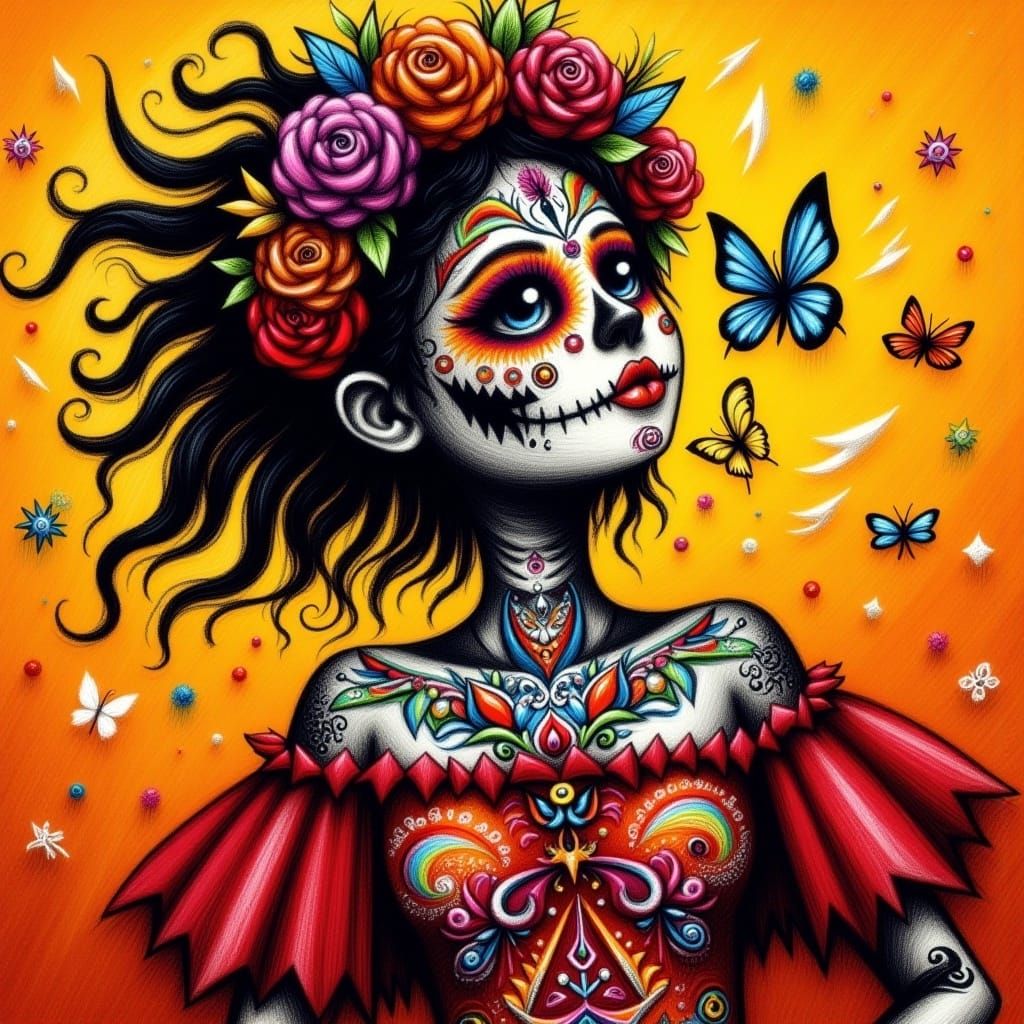Día de los Muertos Woman with Sugar Skull Face Paint