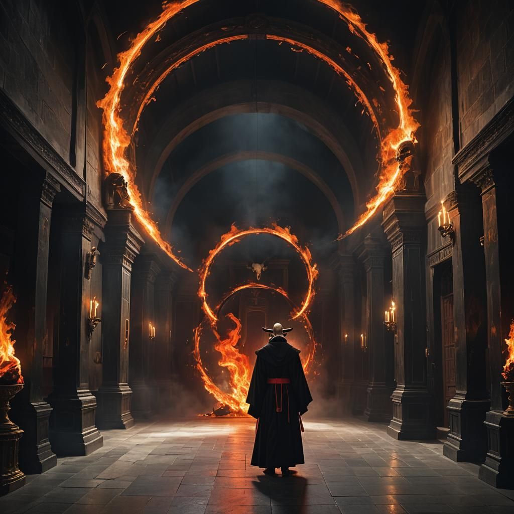 Endless Hallway with Flaming Circle and Goat Priest