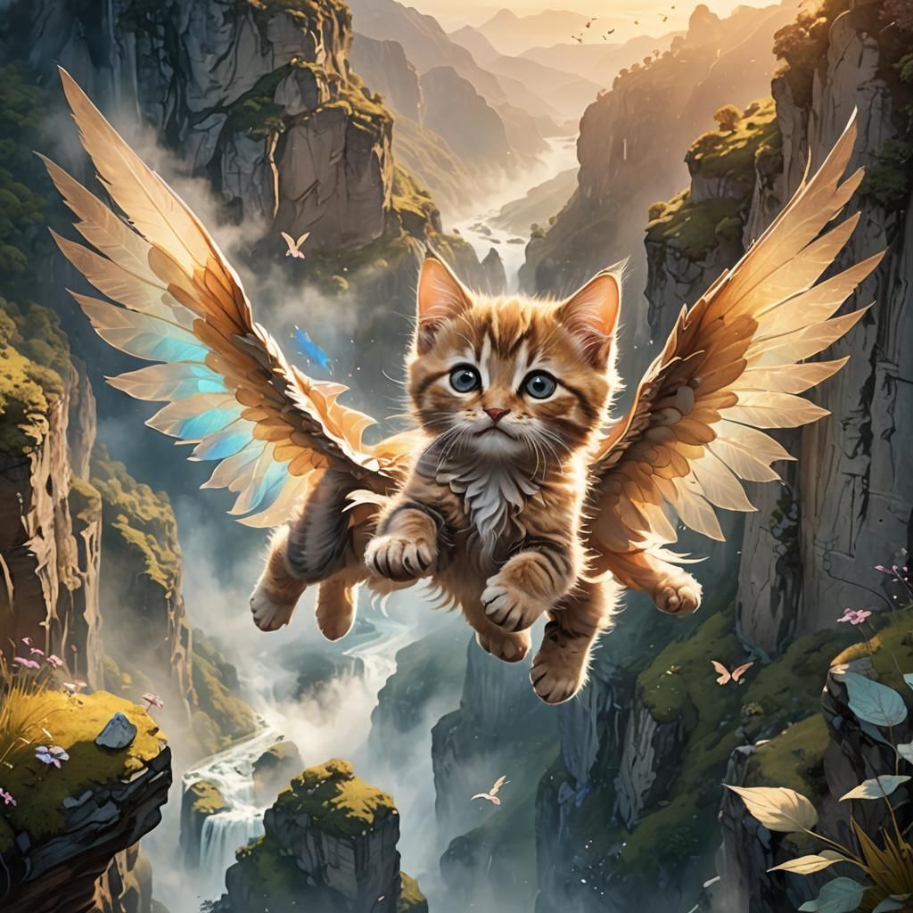 Wings of Whimsy: Small Kitten Leaps Gorge