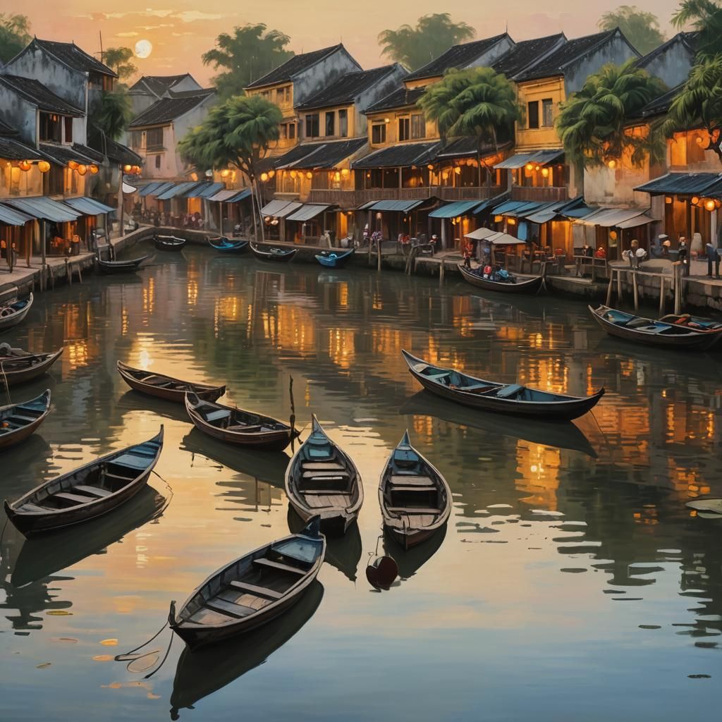 Hoi An Cityscape in Impressionist Style