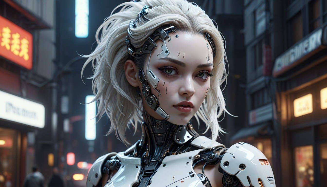 Cyberpunk Gynoid Pinup Art in Gothic Gil Elvgren Style