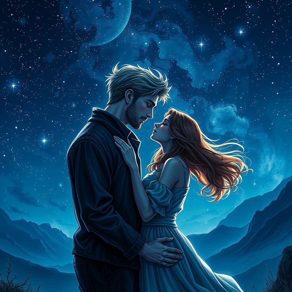 Lovers Under Starry Night in Realistic Style