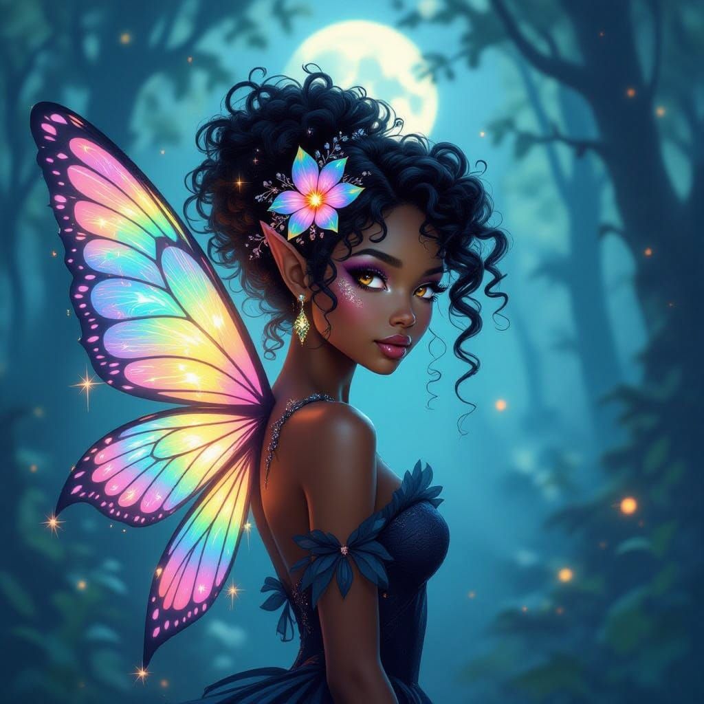 Mystical Fairy in Whimsical Moonlit Forest