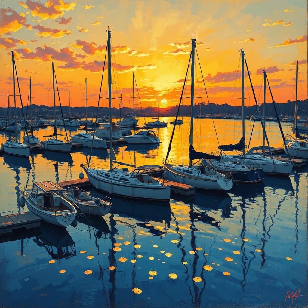 Golden Sunset on Tranquil Marina Waters