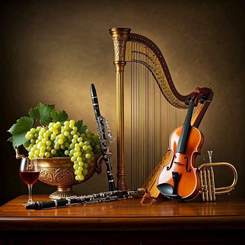 Elegant Baroque Still Life with Grapes and Wine