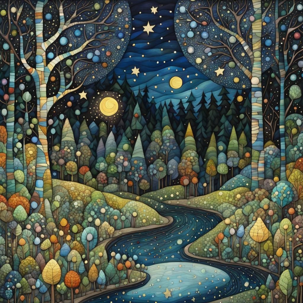 Art Brut Midnight Forest with Starry Sky