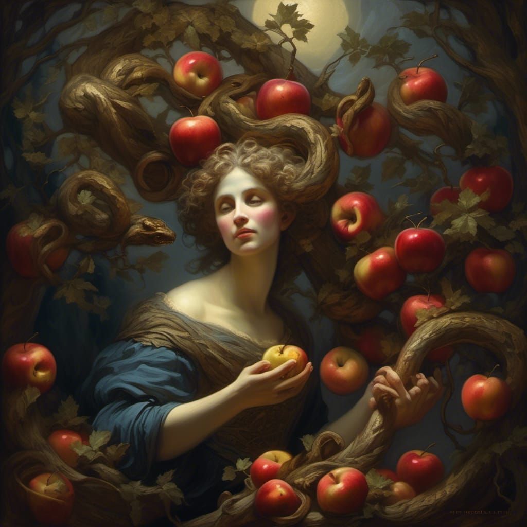 Eve and the Serpent in Dramatic Chiaroscuro