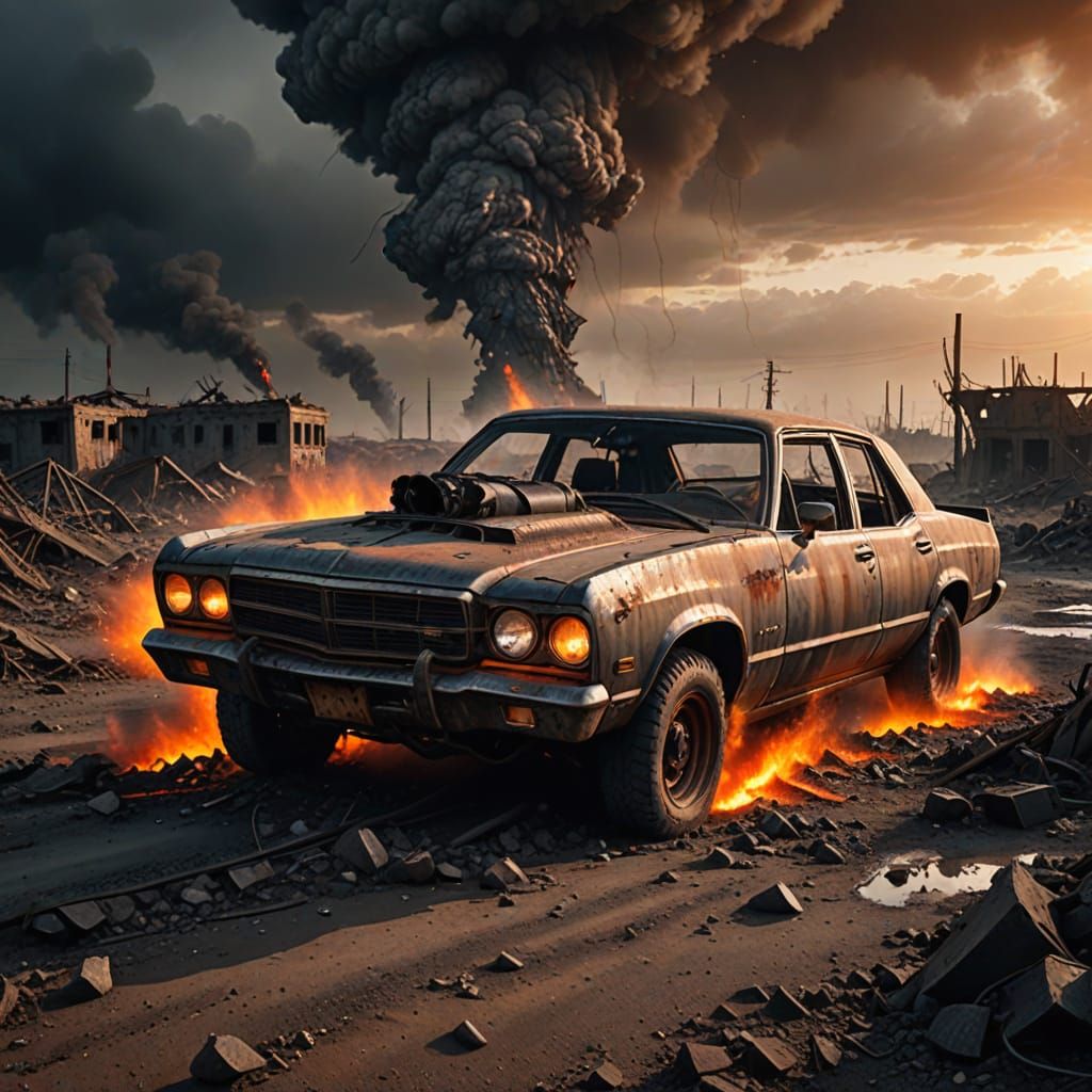 Cyberpunk Car in a Post-Apocalyptic Wasteland