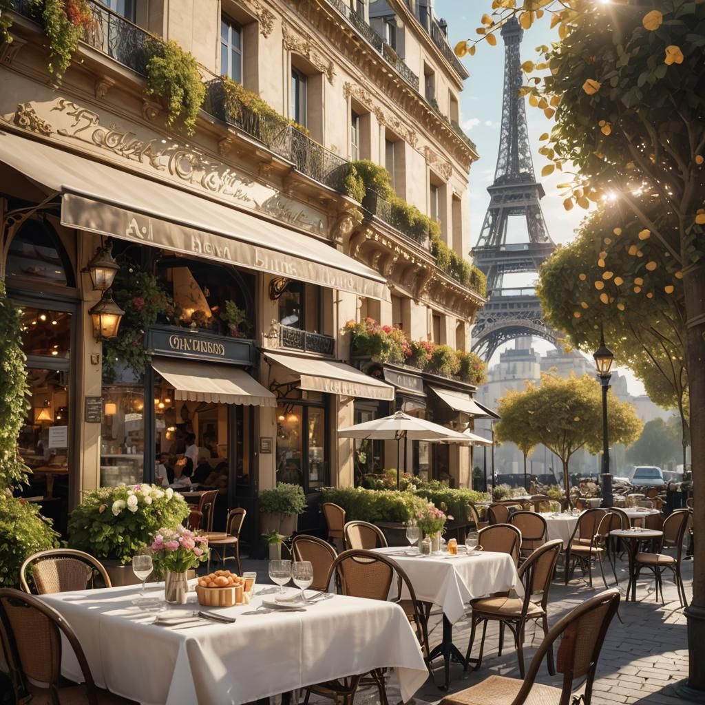 Charming French Cafe Cityscape in Photorealistic Style