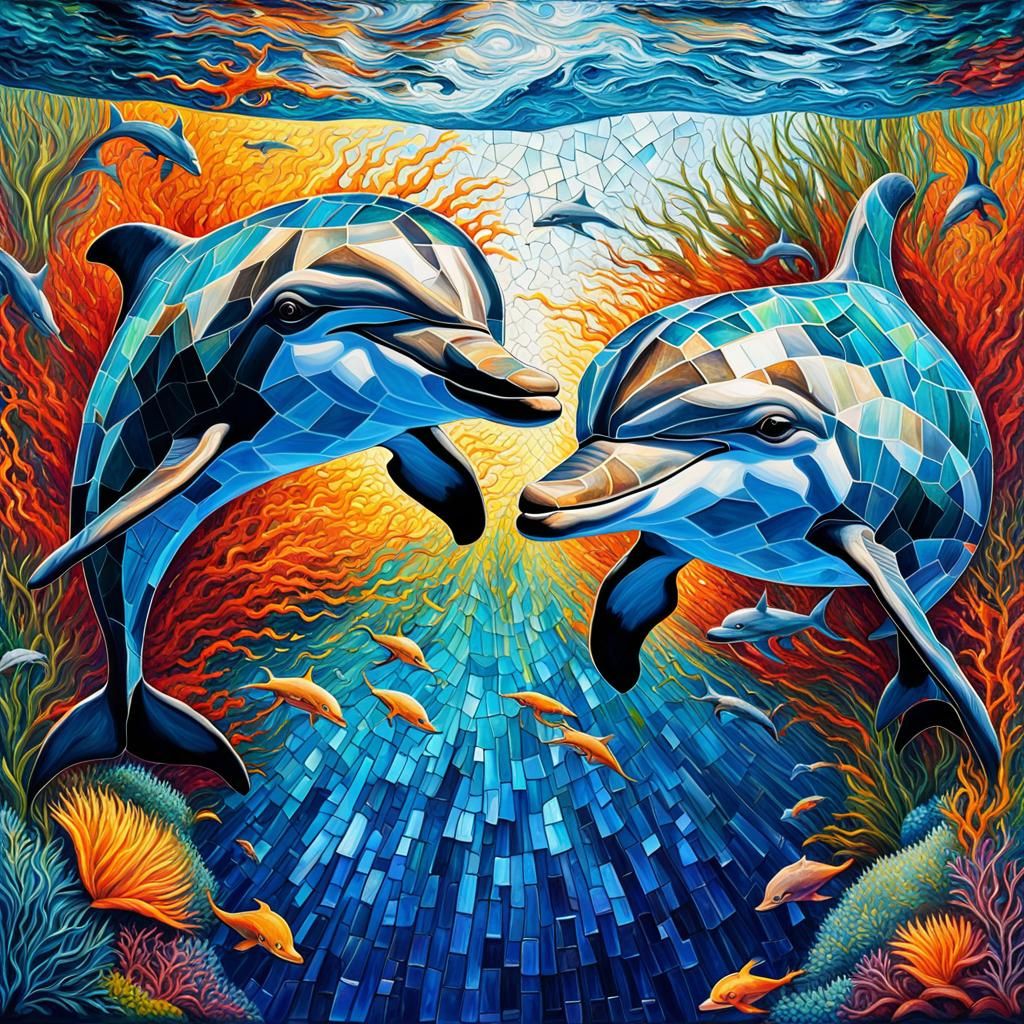 dolphins mosaic scene