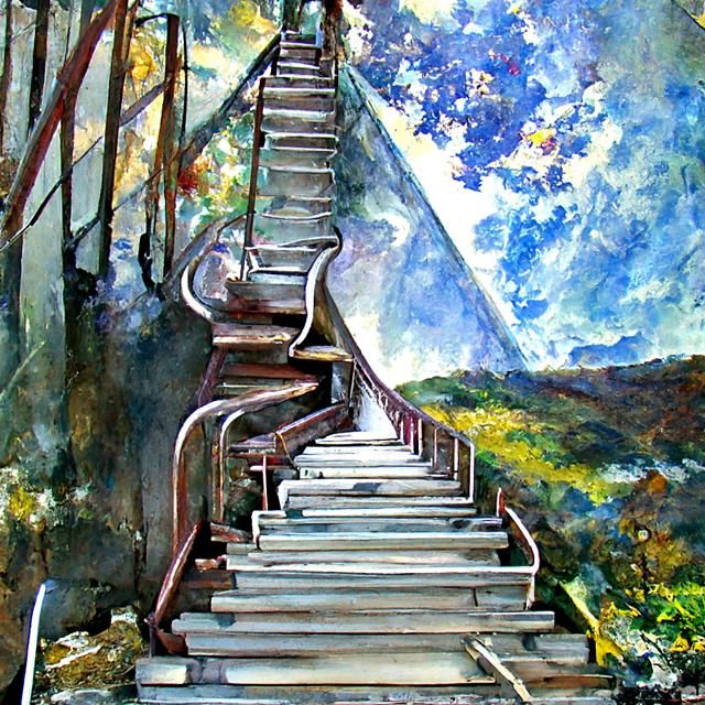 Ascending Stairway in Soft Watercolor Style