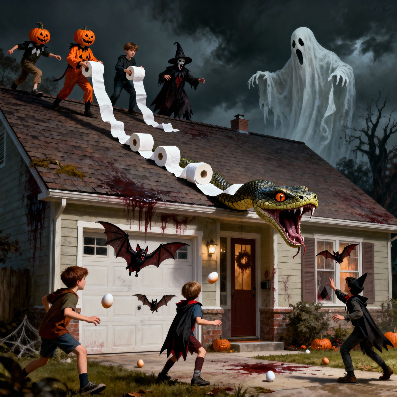 Halloween Horror: Ghostly Snake & Vampire Bats Attack Trick-...