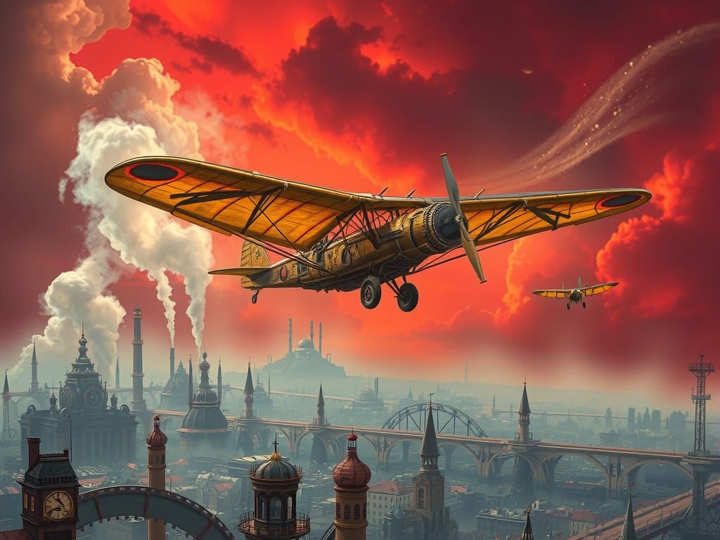 Steampunk Ornithopter Soaring Over Metropolis