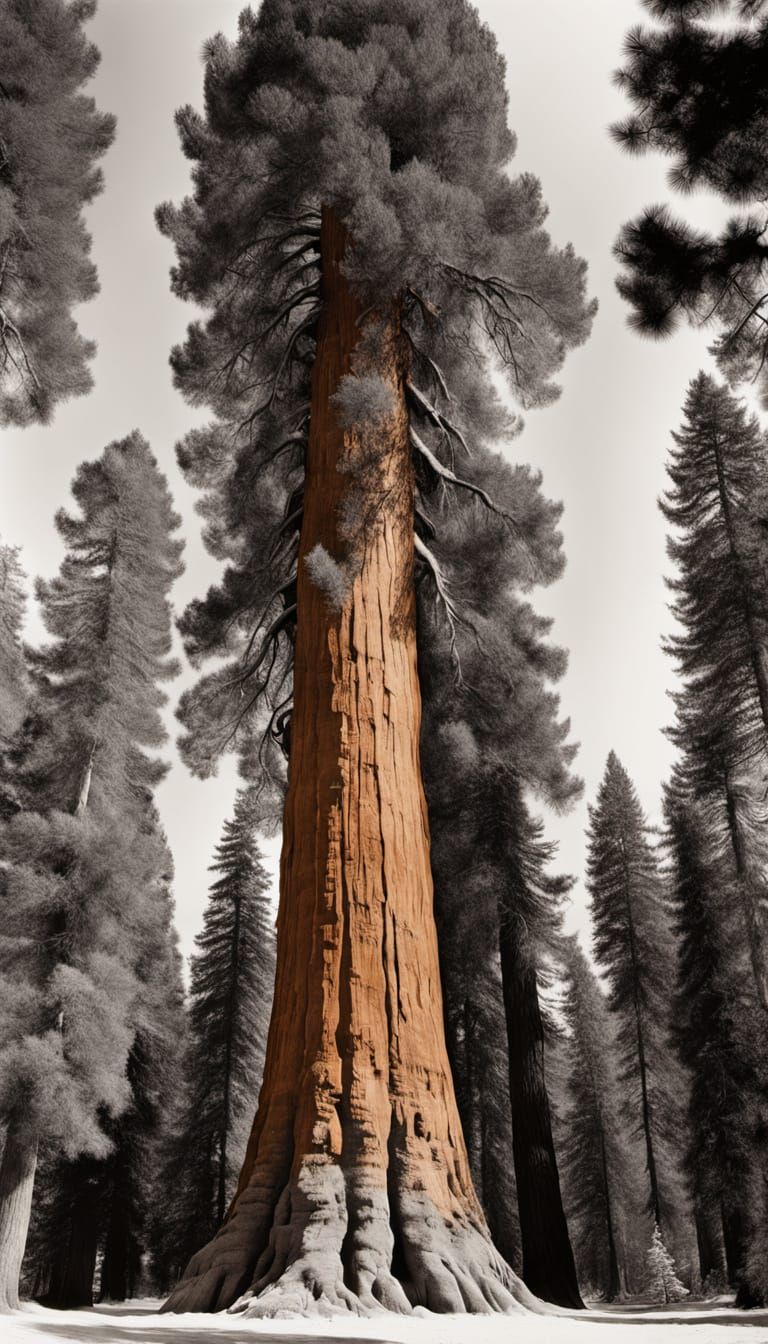 Giant Sequoia Tree in Digital Negative Photography
