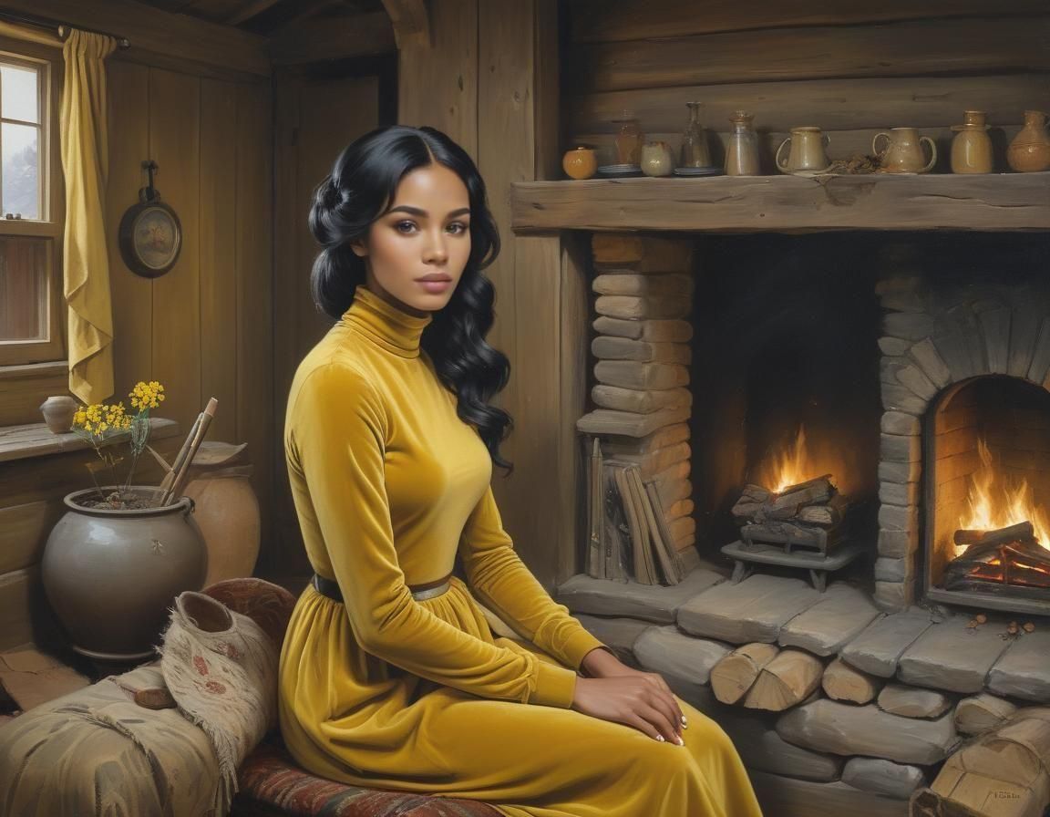 Cozy Cabin Portrait in Oil Painting Style