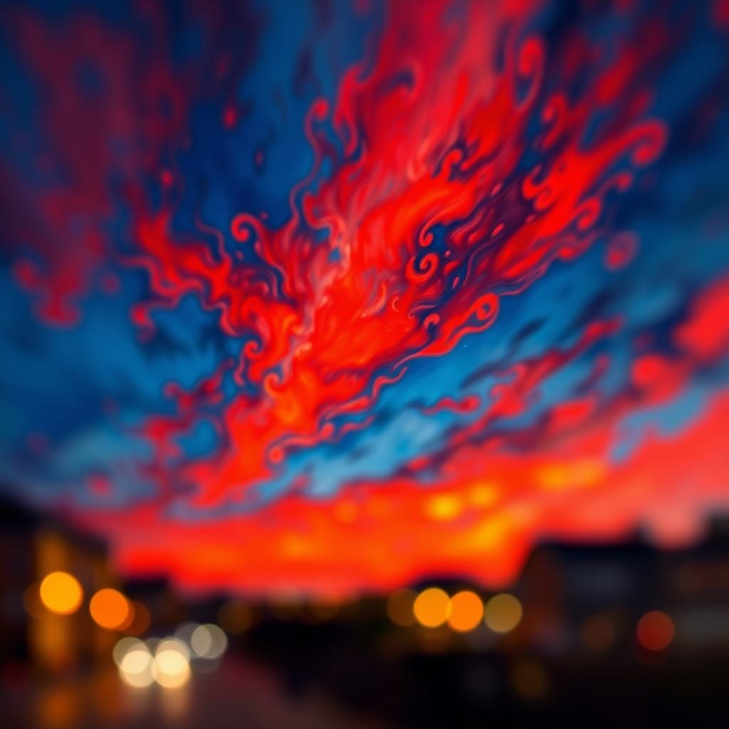 Surreal Red Sky at Night in Impasto Style