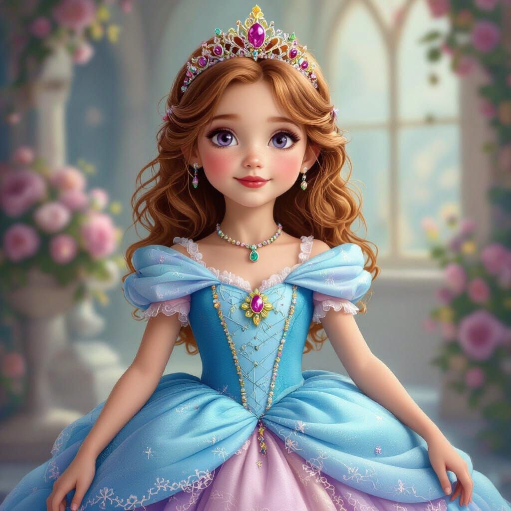 Marie Princess in Cyan Gown CGI Animation Style
