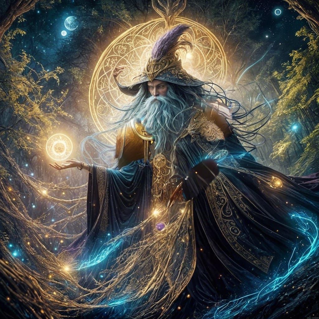 Merlin Summons Zodiac Signs in Art Nouveau Style