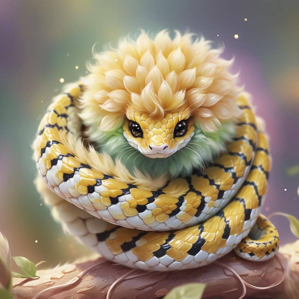 Adorable Furry Baby Snake in Digital Illustration