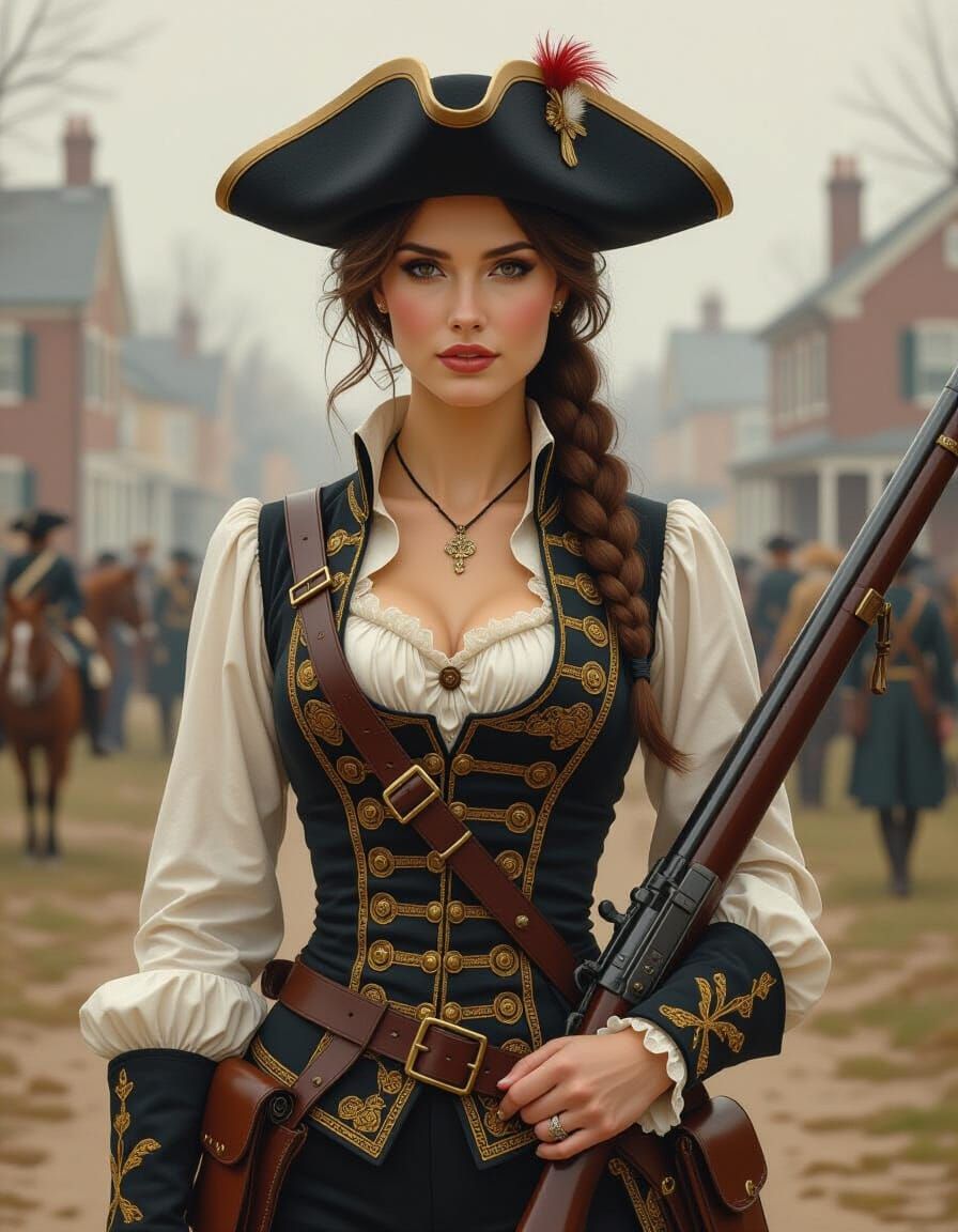 Colonial Minuteman Woman with Musket in Photorealistic Style