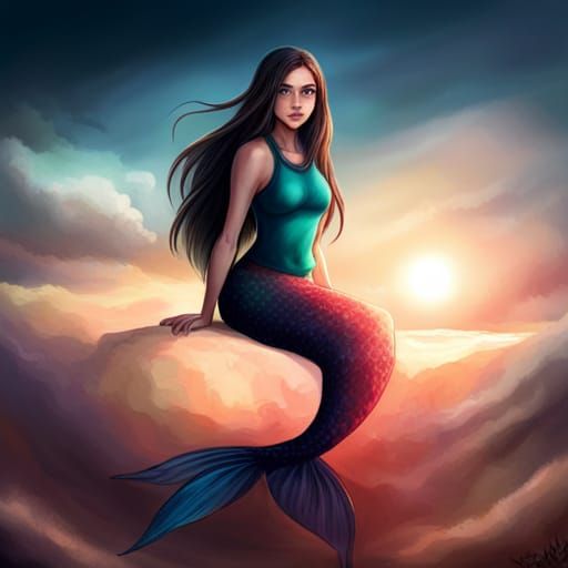 Intimidating Teenage Siren-Mermaid Portrait in Hyperdetailed...