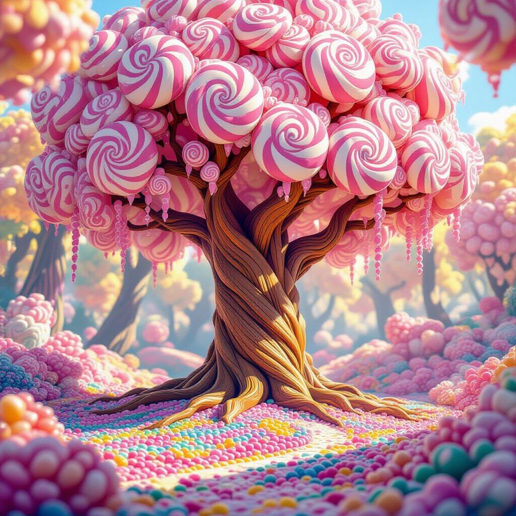 Ancient Candy Tree in Surreal Forest