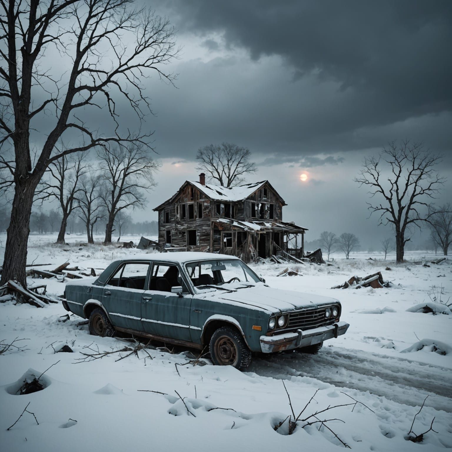 Abandoned Apocalypse: Eerie Winter Landscape of Ruin and Dec...