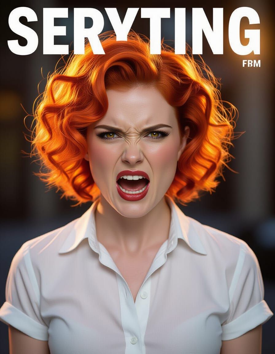 Fiery-Orange Haired Woman Screaming in Intense Anger